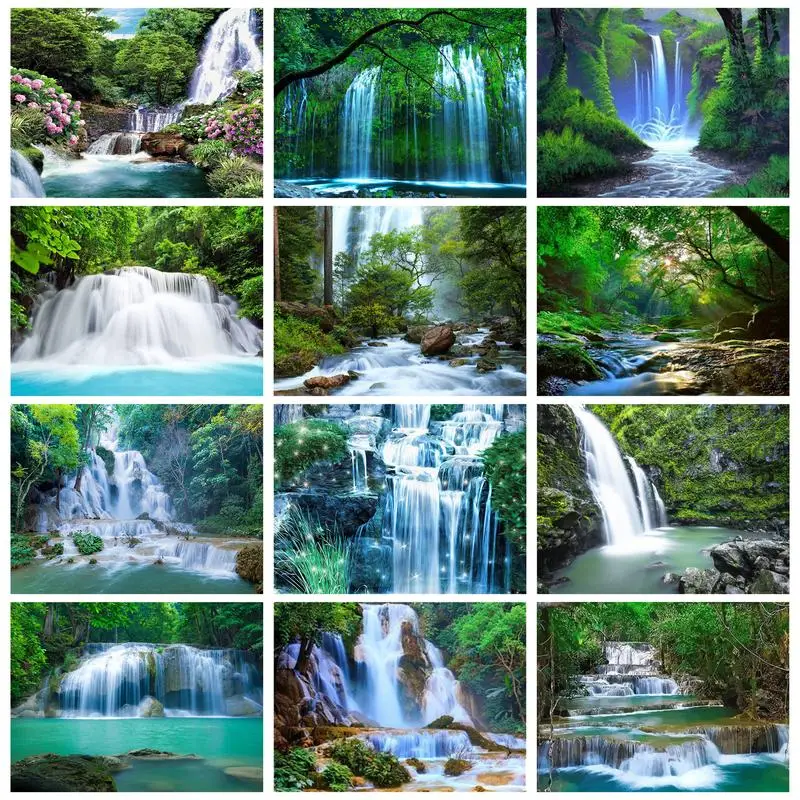 

GATYZTORY 40x50cm Painting By Numbers Paint Kit Forest And Waterfall Art Supplies Gift Artwork Adults Crafts Handmade Wall Decor