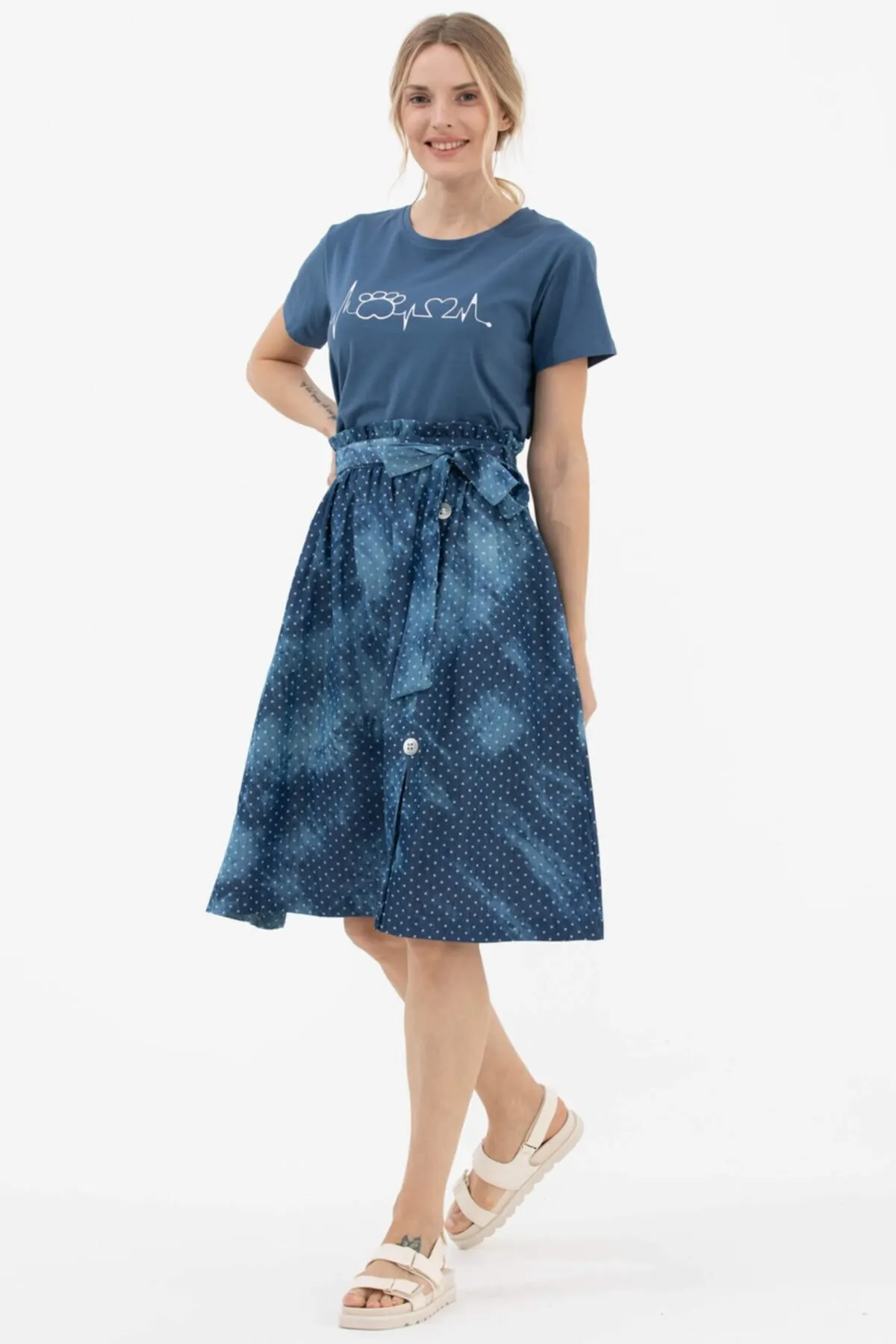 

Women's Skirt Denim Look Midi Length Skirt Navy Blue Summer Cute Style Empire Slim Folds Above Knee Sexy Mini Skirts