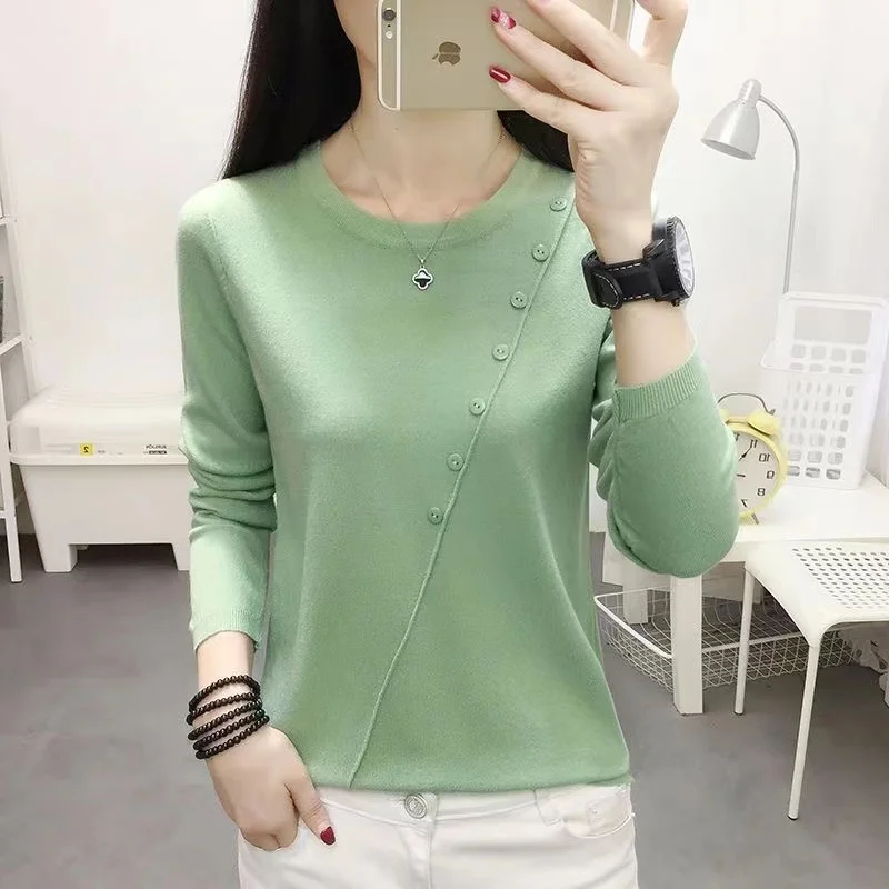 

Women's Top Spring and Autumn New Knitted Sweater Fashion Versatile Korean Long Sleeve T-shirt Slim Fit Classic Girls' Sweater