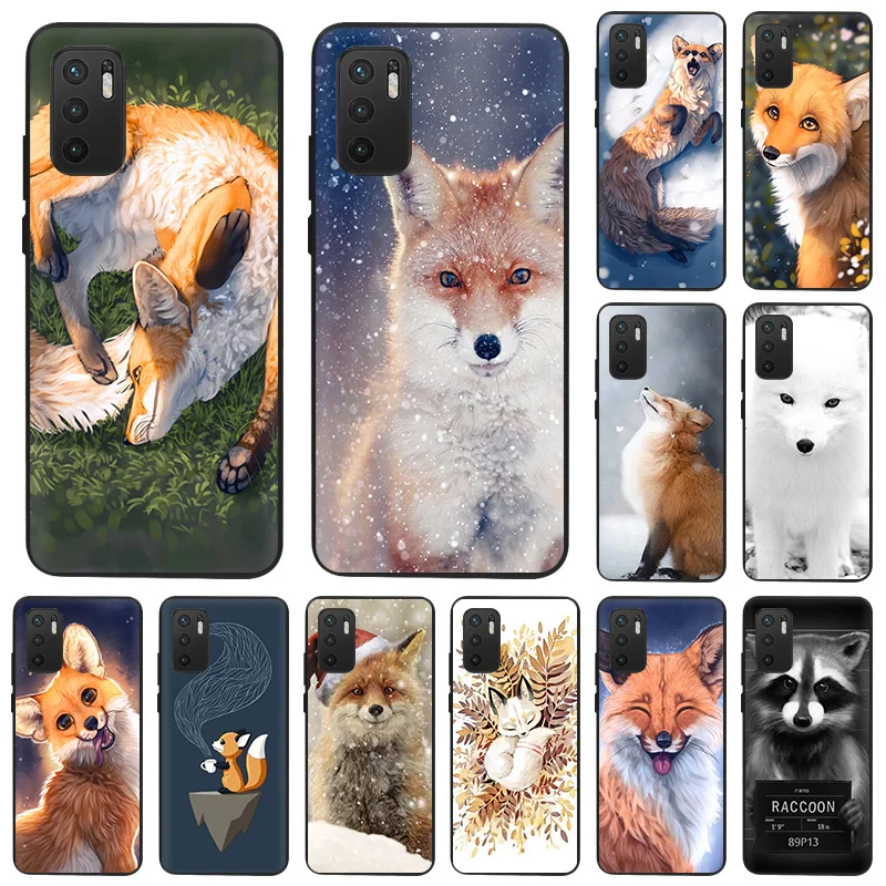 

Phone Case For Xiaomi Redmi Note 11 9 10 Pro Max 5G 8T 9T 9s 7 9C 7a 9A 8 8A Animal Raccoon Fox Black Soft TPU Protective Cover