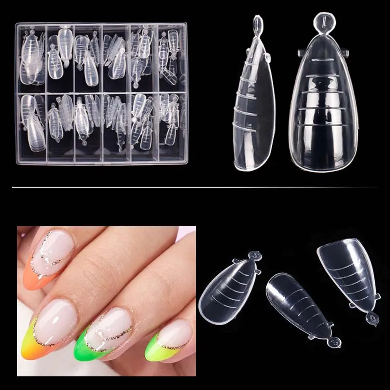 

Dual Nail Forms For Poly Extension Gels False Nails Mold Quick Building Almond Top Forms Tips Finger Nail Art Tools 120Pcs Box