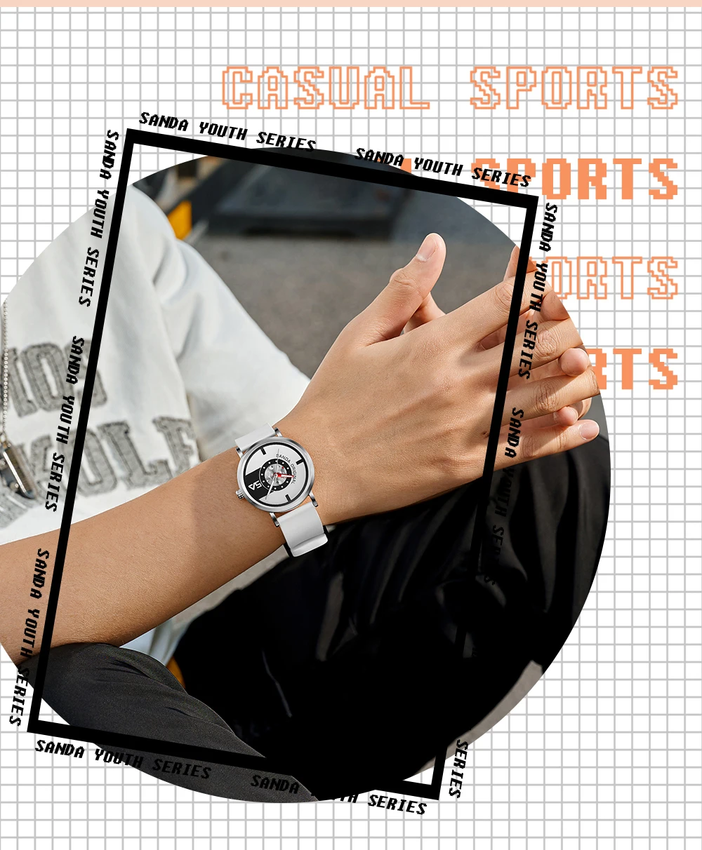 SANDA Ladies Watch Trend Creative Quartz Mens Sports Clock Fashion Casual Unisex Quartz Silicone Water proof Watch Reloj Señoras