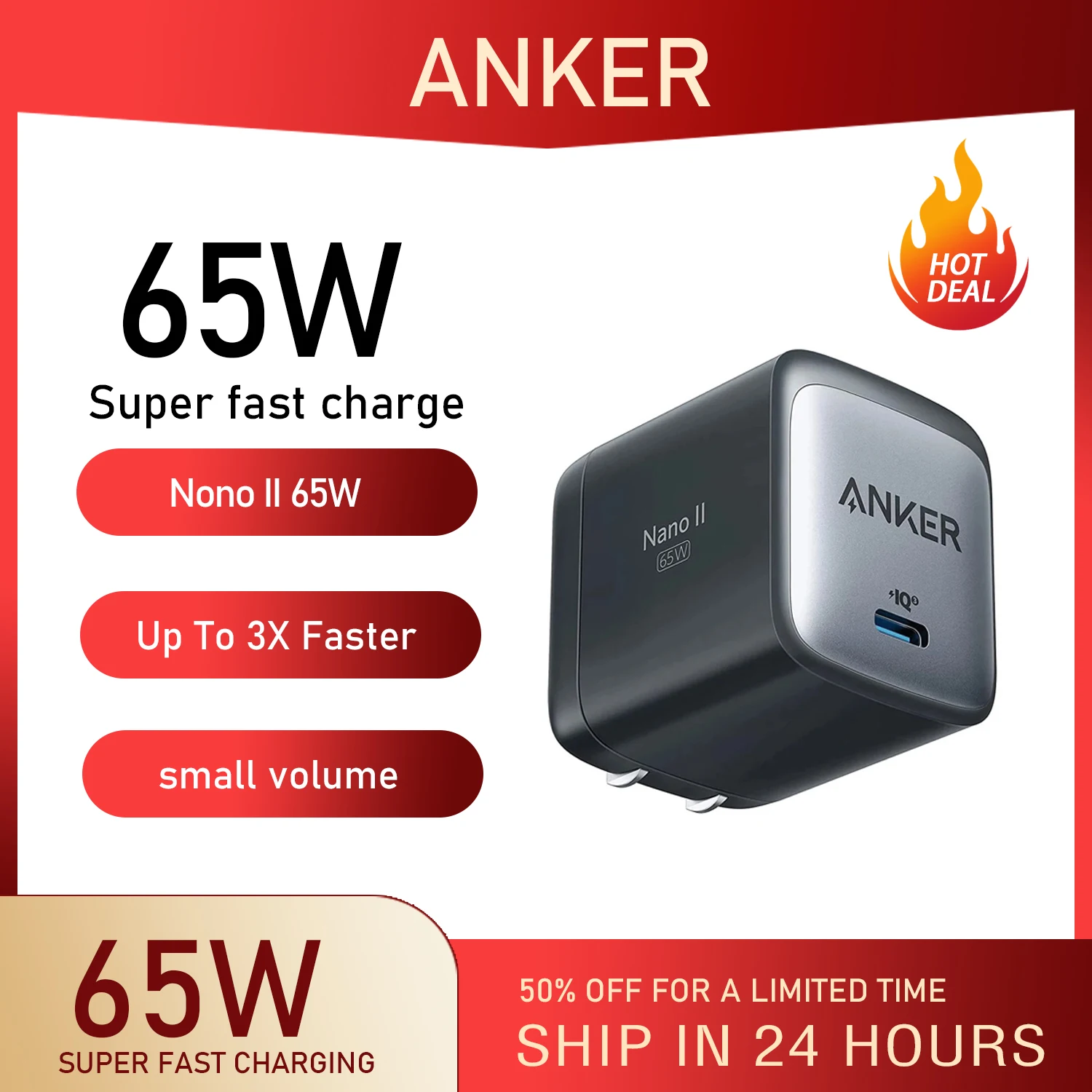 

Anker Nano II 65W USB C Charger GaN2 Fast Charge 45W/30W for IPhone 12/12 Mini/12 Pro/12 Pro Max/11, Pixel 4/3, IPad Pro