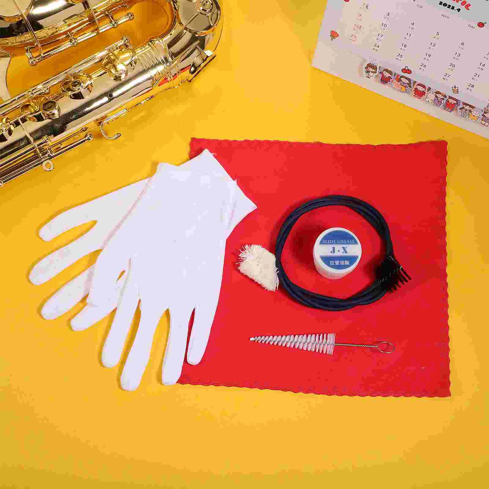 Trumpet Cleaning Care Kit Instrument Care Set Mouthpiece Brush Cornet Casing Clean Brush Cleaning Cloth and Gloves Cork Grease enlarge