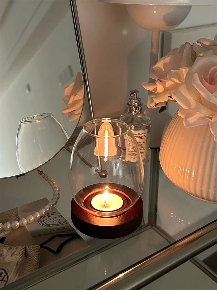 INS Advanced Candlestick Atmosphere Home Aromatherapy Glass Dust Cover Egg Shaped Candlestick Decoration Room Decoration