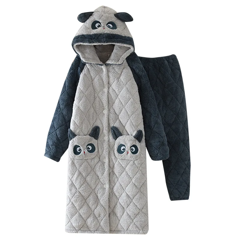 

Мужские пижамные комплекты, зимняя Фланелевая пижама, одежда для сна с капюшоном, толстая трехслойная хлопковая свободная Мужская домашняя...