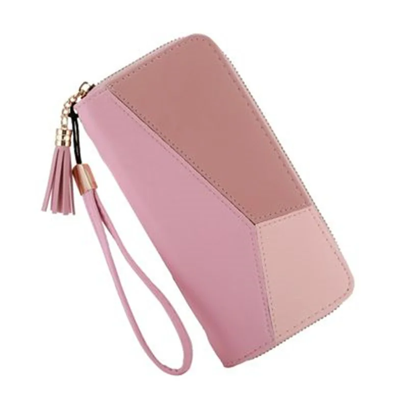 

Bolsas longas pu geométricas de retalhos para mulheres moda zíper bolsa de mão