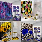 Набор прочных водонепроницаемых занавесок для душа в современном стиле с цветами, чехол на сиденье унитаза, нескользящий коврик для ванной, коврик, ковер, декор для ванной комнаты, моющийся