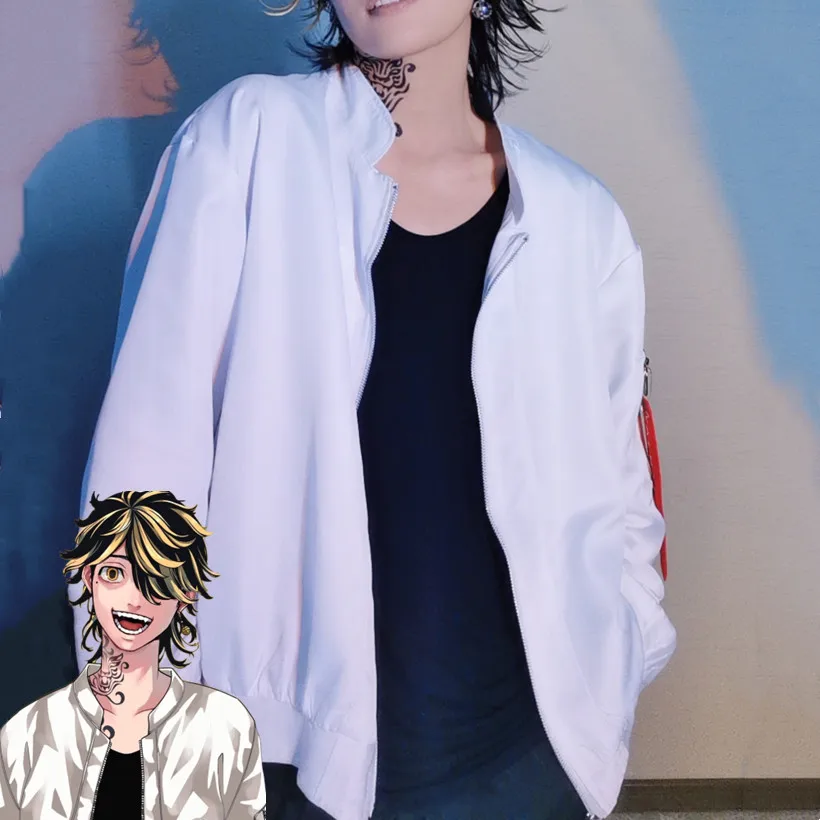 

Tokyo Revengers Hanemiya Kazutora Cosplay Costumes White Coat Valhalla Uniform Baseball Coat Mikey Draken Halloween Kids Adults