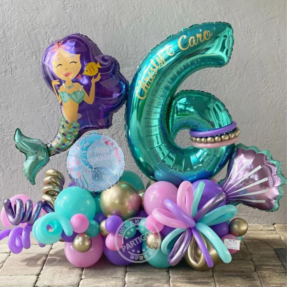 

Mermaid Balloons Set 30'' Number Foil Globos 1 2 3 4 5 6 7 8 9 years Birthday Party Decorations girl Little Mermaid Balloon