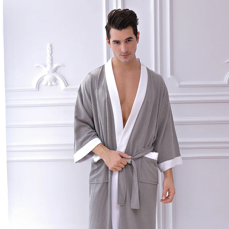 

Summer Bath Robe Dressing Gown Men Women Waffle Water Absorption Quick-dry Sleepwear Bathrobe Nightgown Lovers Home Robes