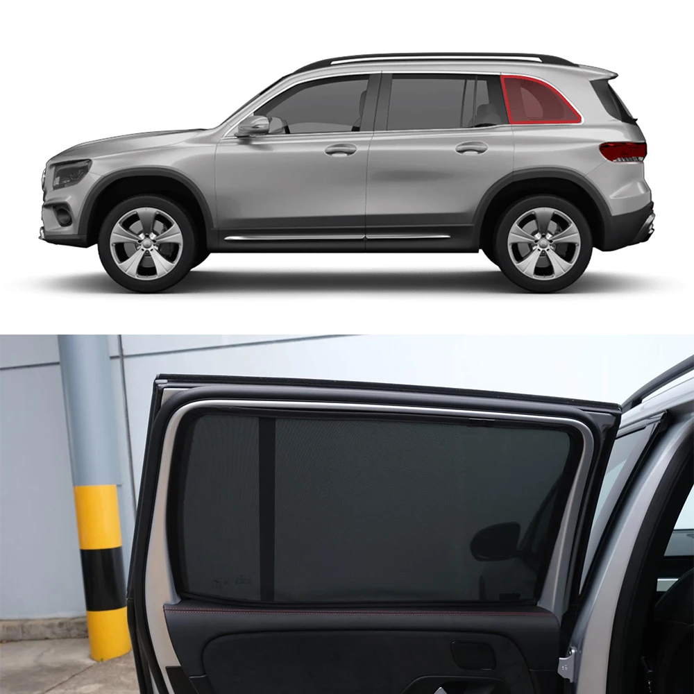 Фото Для Mercedes Benz GLB EQB 2019-2025 Магнитная автомобильная солнцезащитная шторка на лобовое стекло, задние боковые сетчатые шторки для защиты от солнца для детей. №3