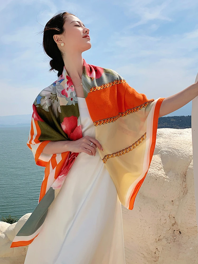 Женский бархатный ретро-шарф элегантный теплый платок с цветочным принтом