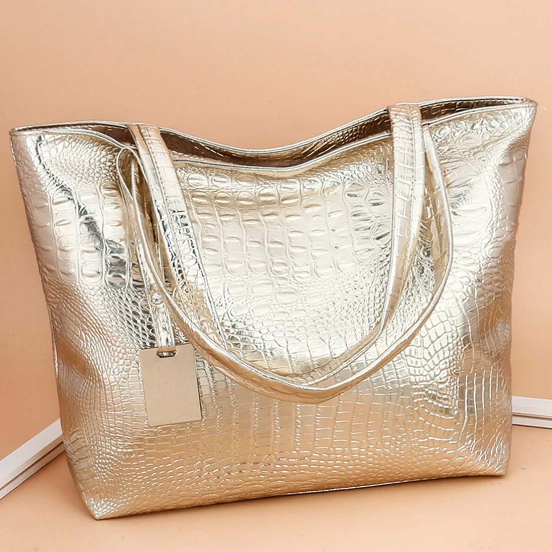 New Women Handbag PU Leather Shoulder Bag Lady Single Shopping Bags Large Capacity Casual Tote Bolsas Silver Gold Color Handbags