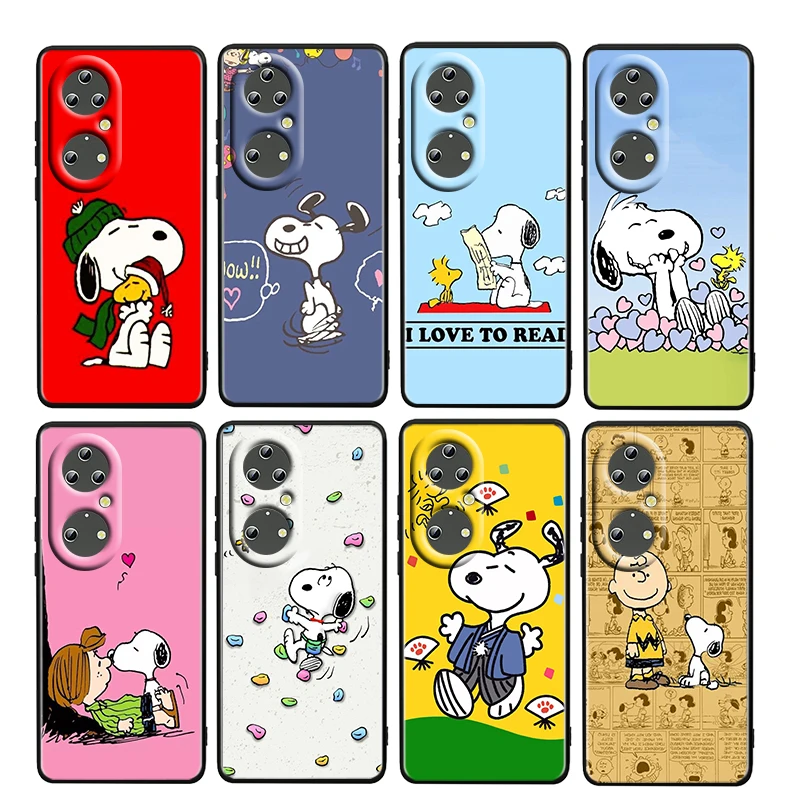 

Charlie Snoopy Cute Dog For Huawei P50 P20 P30 P40 5G P10 Pro Lite E Plus P9 Lite Mini 4G TPU Soft Black Phone Case Fundas Cover