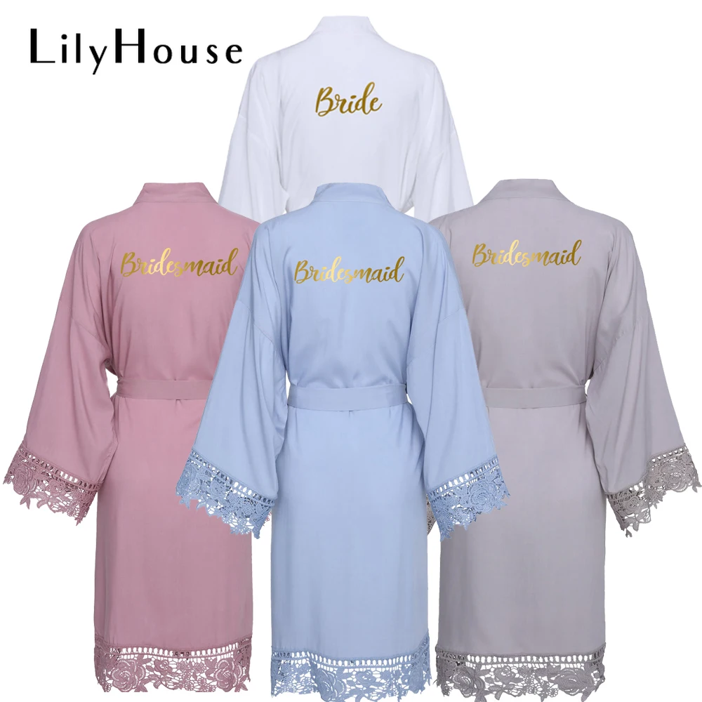 

Халат-кимоно Женский из вискозы и хлопка, кружевной свадебный халатик для подружки невесты, для команды невесты