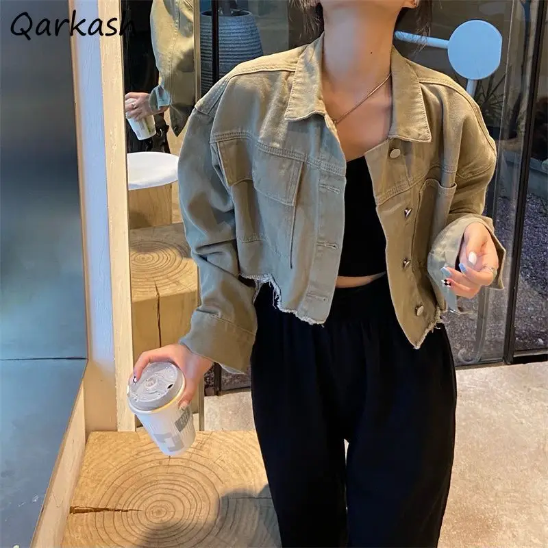 

Cargo Denim Jackets Women Chic Vintage Casual Simple Streetwear Loose Fashion Students Cropped Coats Safari Style Ulzzang Spring