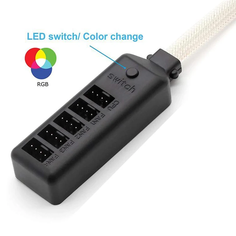 Фото Рукав PWM вентилятор концентратор разветвитель со светодиодной RGB подсветкой переключатель, вентилятор ЦП материнской платы 4 Pin до 4 5 Way адап... №4