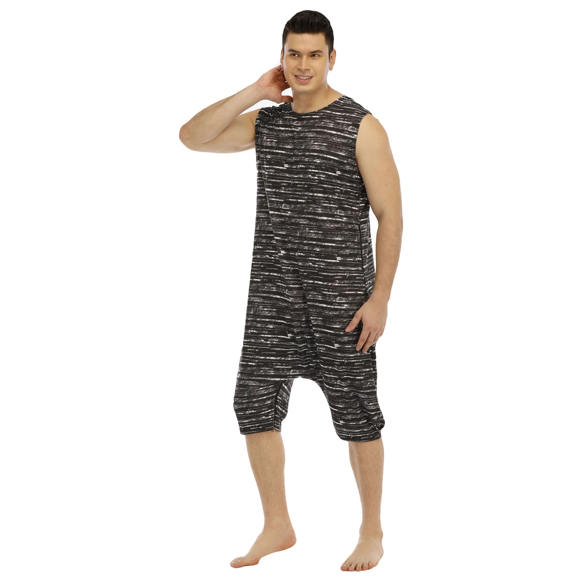 Sleepwear for Men Pijamas Hombre Star Hanging Sleeveless Casual One Piece Homewear Stripe Bodysuit Mens Onesie Pjs 2022 Summer