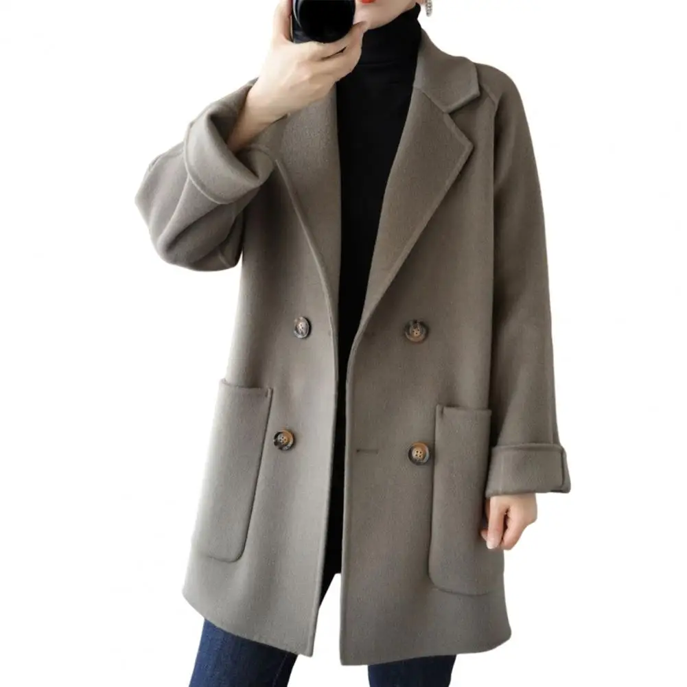 

Autumn Women Coat Double-breasted Buttons Overcoat Lapel Outerwear Winter