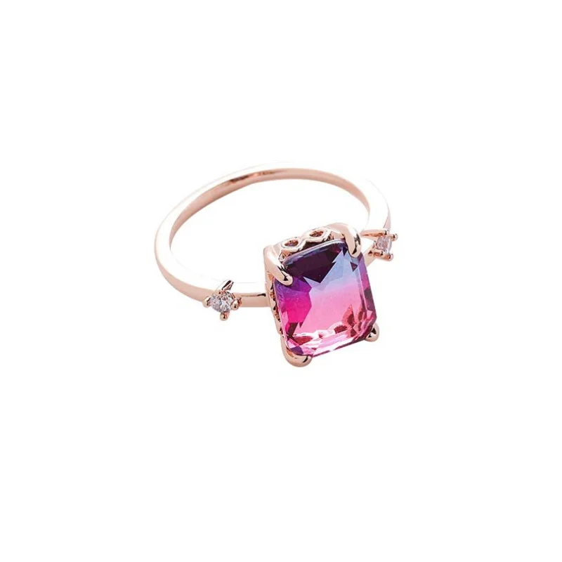 

Simple and Fashion Temperament Square Zircon Ring for Women's Light Luxury Niche High-end Trendy Wedding Ring Engagement Jewelry