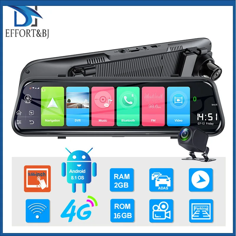 

Effort&BJ 4G RAM 2G/ROM 32G 10'' Smart Mirror Dash Cam Dual 1080P Lens Car DVR GPS Track Touch Screen Video Recorder Auto Camera