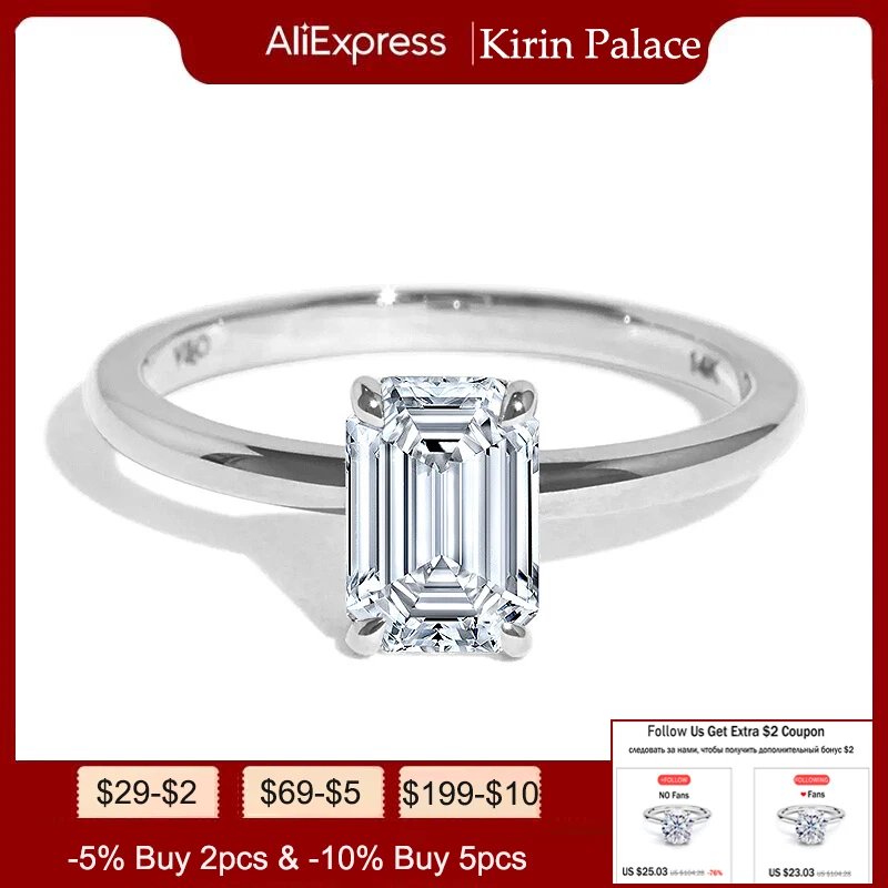 

Kirin Palace 3CT Moissanite Ring for Women White/Yellow/Rose Gold 7*9 Emerald Cut D/VVS1 Solitaire Ring for Engagement Wedding