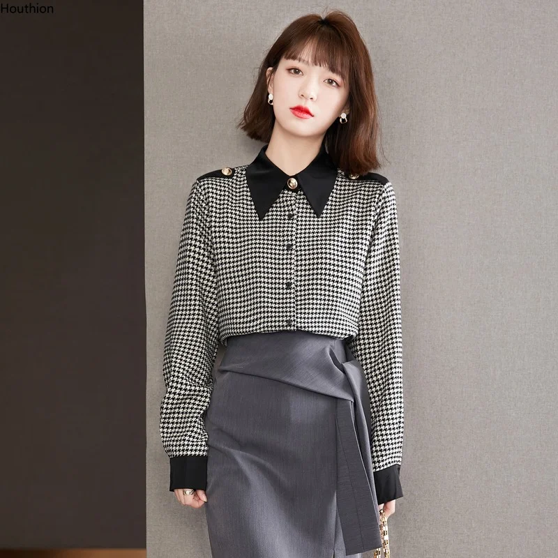

New Long Sleeve Women's Blouse High-end Lattice Lapel Casual Shirt Fashion Summer Korean Top Korean Style Female Clothing