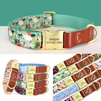 personalized nylon dog collar flower printed puppy collars free custom pet id name leather collars for small large dog chihuahua