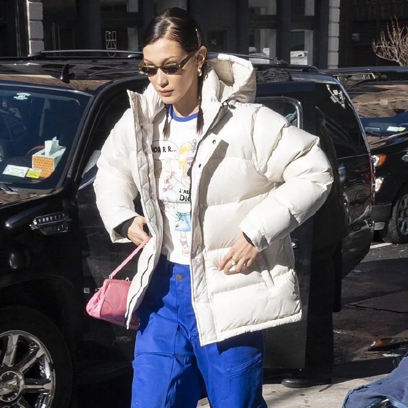 Autumn and Winter New Temperament Long-sleeved Warm Solid Color Hooded Jacket 2021 Fashion Women's Fluffy Cotton-padded Jacket