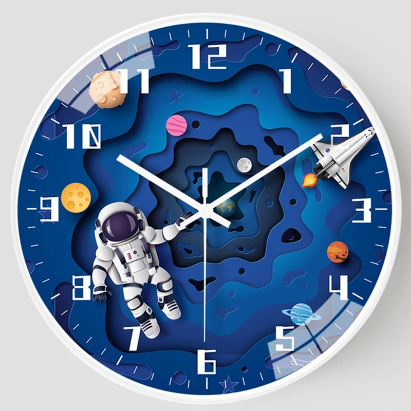 8 inch Creative Kids Wall Clock Silent Movement Wall Clock Astronaut Exploration Space Bedroom Decoration Quartz Clock Kids Gift