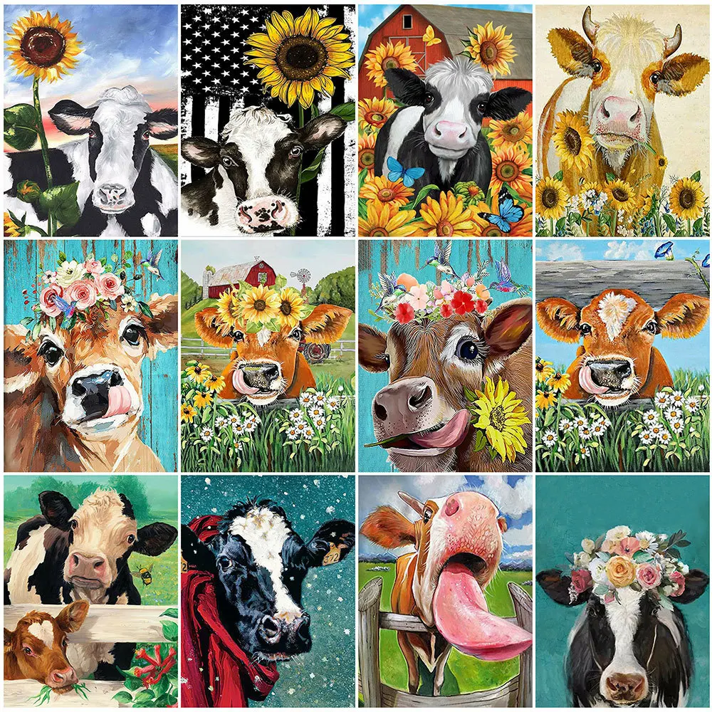 

5D алмазная живопись, животное, корова, полная Алмазная вышивка, цветок, мозаика, картина из искусственной стены, Декор, искусство, домашний д...