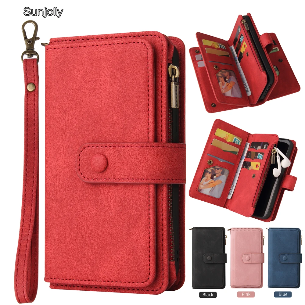 

Sunjolly 15 Card Phone Case for Motorola MOTO G30 G10 Stand Lanyard Flip Wallet Leather Phone Cover for MOTO G10 Case funda capa
