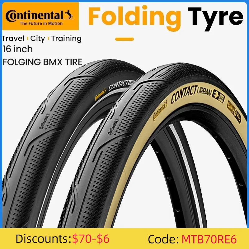 Continental Bike Tire Contact Urban 16 inch Stab-proof Bicycle Tire for BMX Folding Bike with Reflective Strip Foldable Tyre