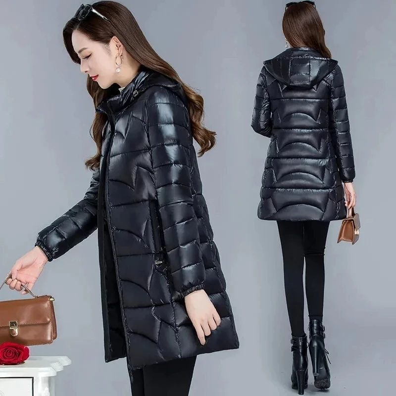 XL- 6XL Parkas Women's Hooded Winter Jacket 2022 Korean Glossy Loose Basic Coat Down Cotton Jacket Thicker Warm Long Outwear