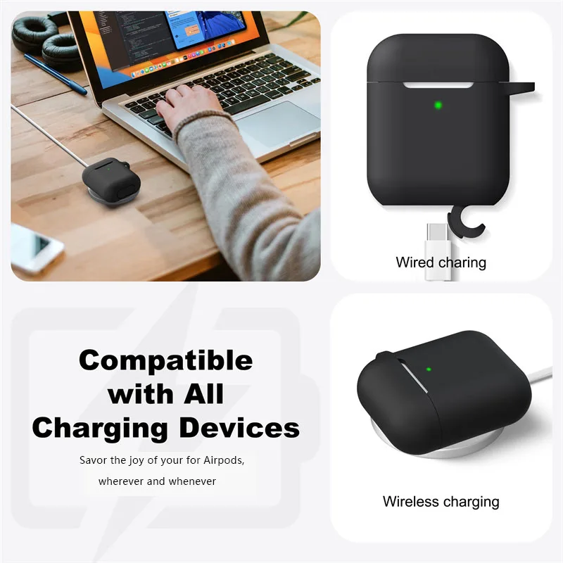 Фото Чехол для Airpods 1/2, силиконовый защитный чехол, Bluetooth, беспроводной чехол для наушников Apple Airpods2, чехол для Airpods2, аксессуары №4