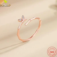 real 925 sterling silver jewelry bamboo leaves open rings for women rose gold plating original design femme luxury accessories