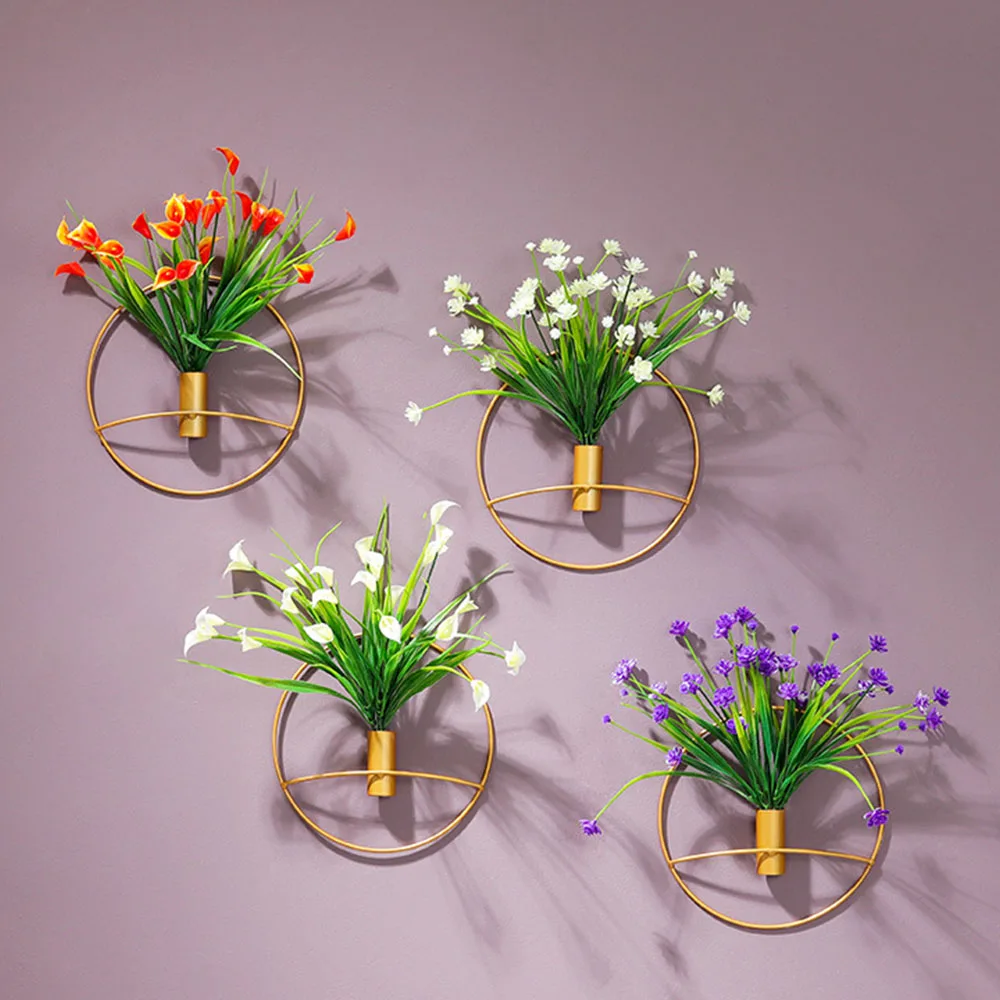 

Circular Wall Mounted Flower Vase Nordic Iron Art Flower Stand Hydroponic Vase Ornament Living Room Bedroom Wall Decoration