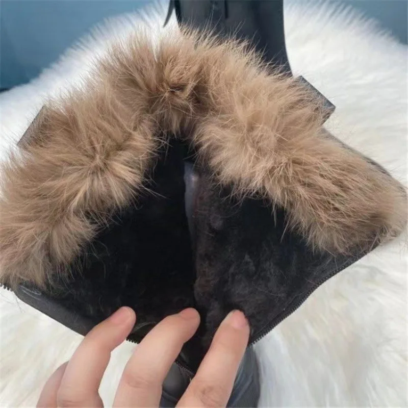 Женские ботинки на платформе с круглым носком Зимние Теплые ботильоны из