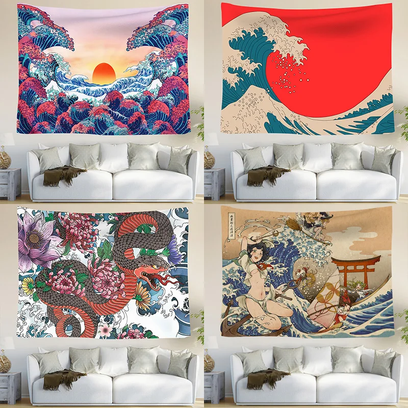 

Monte fuji, tapeçaria japonesa para decoração de parede, tapeçaria impressa do japão a grande onda de kanagawa, decoração suspen