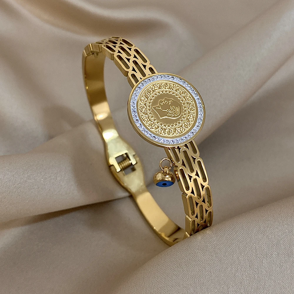 Браслет-манжета из нержавеющей стали с инкрустацией