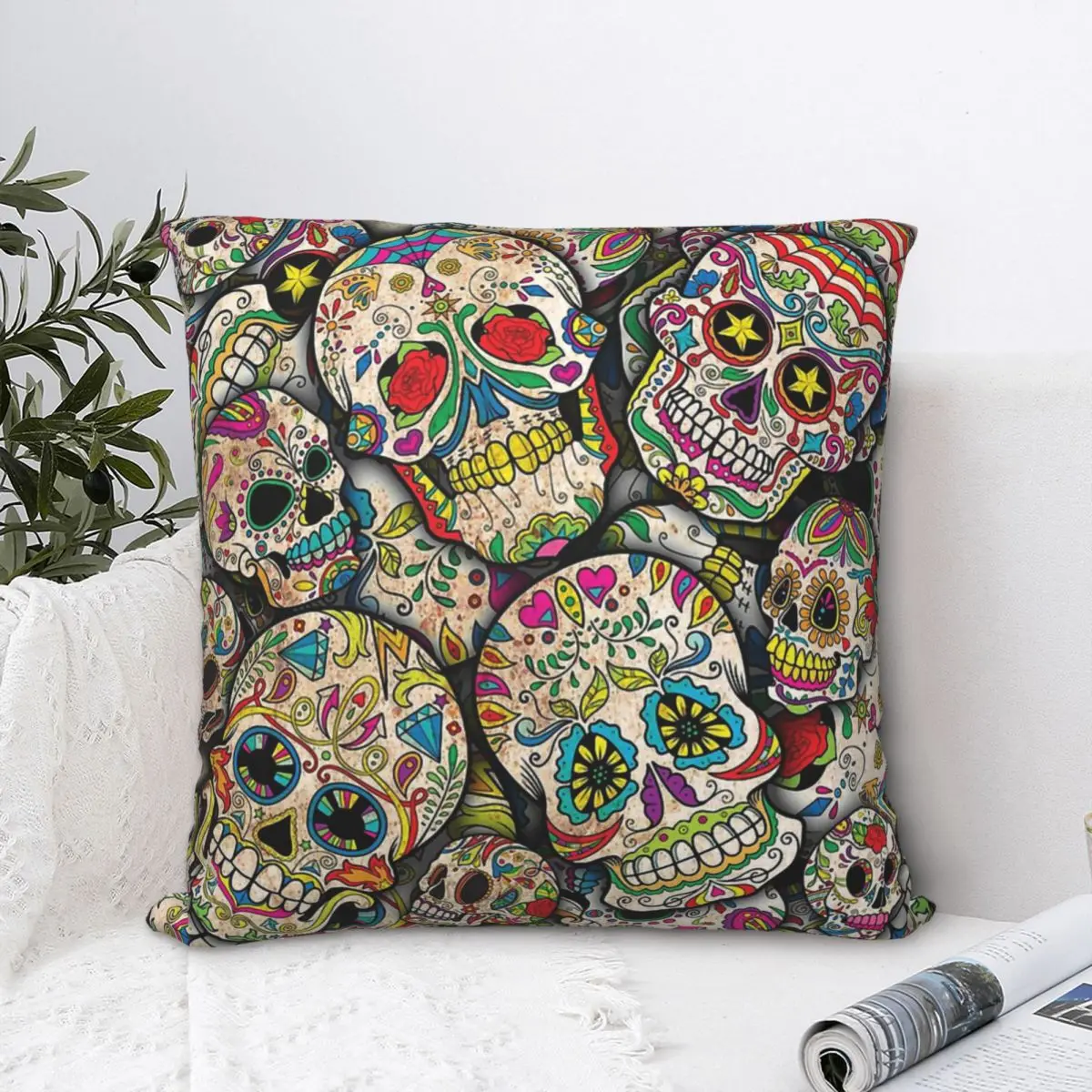 

Sugar Skull Collage Cojines Throw Pillow Case Cushion Home Sofa Chair Print Decorative Coussin