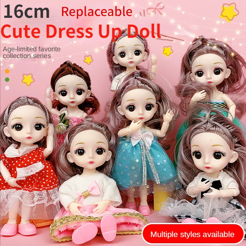 

Dress Up Mini Doll Set Joint Movable 16cm Doll Fashion Skirt Interchangeable Accessorie Princess Suit Girl DIY Toy Dress Up Gift