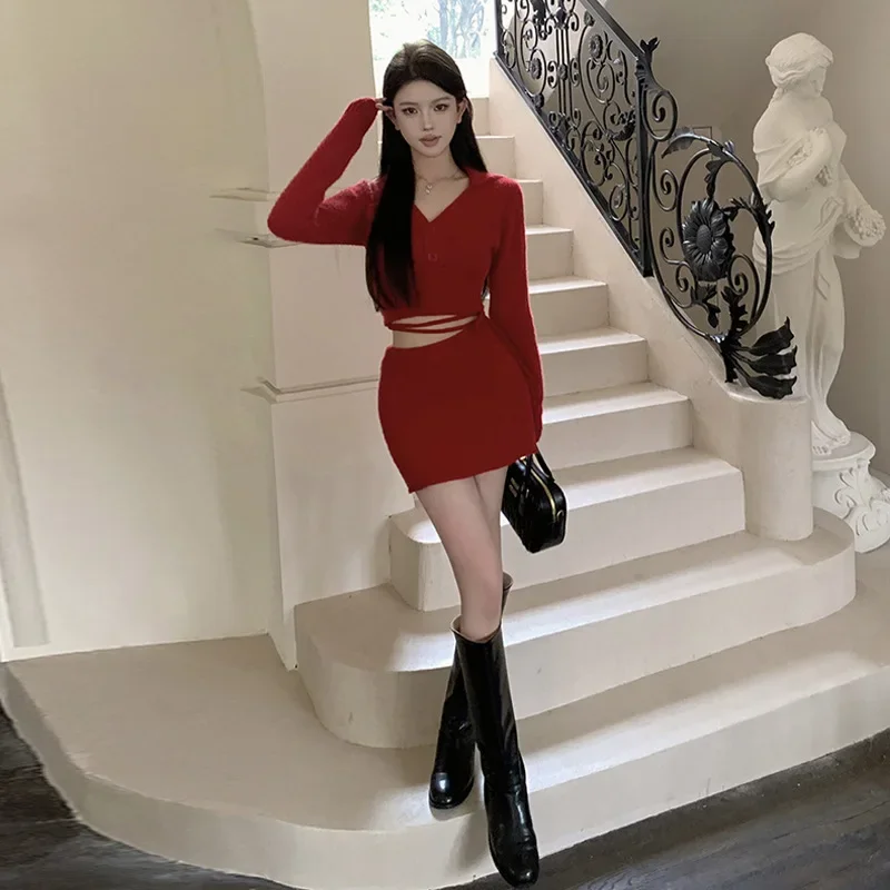 Комплект рождественского мини-платья комплект из двух предметов сексуальный