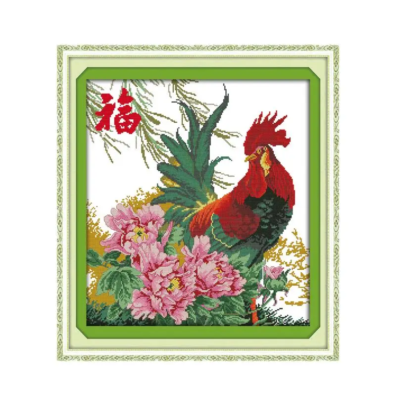 

Набор для вышивки крестиком с изображением благословения петуха, цветок DMC, цвет 14ct, 11ct, рисунок, искусственная вышивка, рукоделие «сделай са...