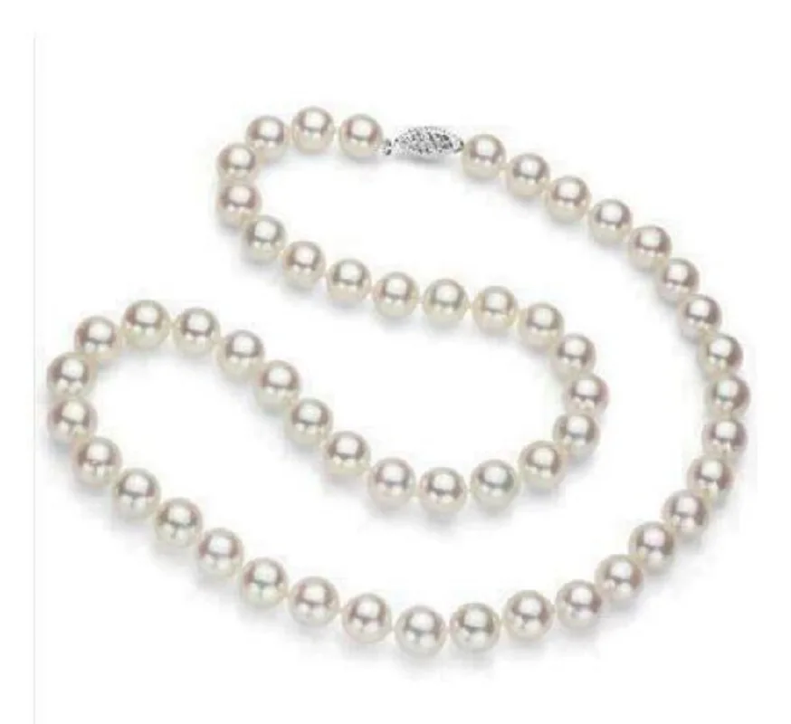 NATURAL AAAAA 8-9mm Natural white pearl Necklace 18 