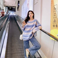 chic rainbow stripes pullover sweaters women o neck loose casual knitted jumpers autumn winter new fashion leisure knit sweater