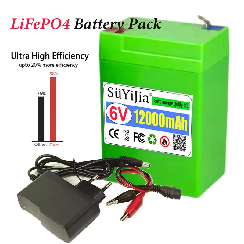 Фото Оригинальная аккумуляторная батарея Ultrafire 6 В 12 Ач LiFePO4 для детских автомобилей/игрушек/электронных весов/фонариков Power Bank Бесплатное зарядное устройство №1