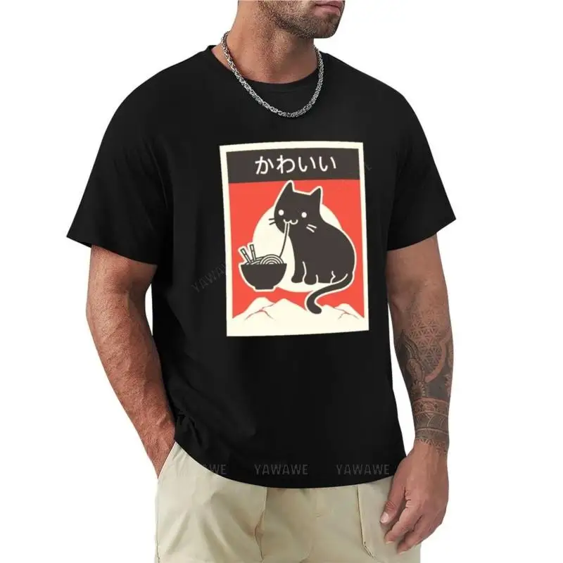 

summer t-shirt men Kawaii Vintage Style Japenese Ramen Cat T-Shirt Short sleeve vintage tshirts for men mens t-shirts