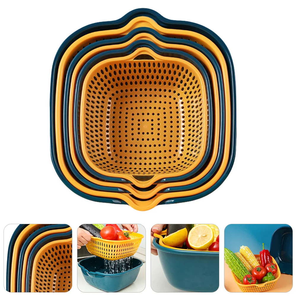 

Drain Basket Fruit Holder Plastic Container Storage Draining Double-layer Drainer Vegetable Strainer